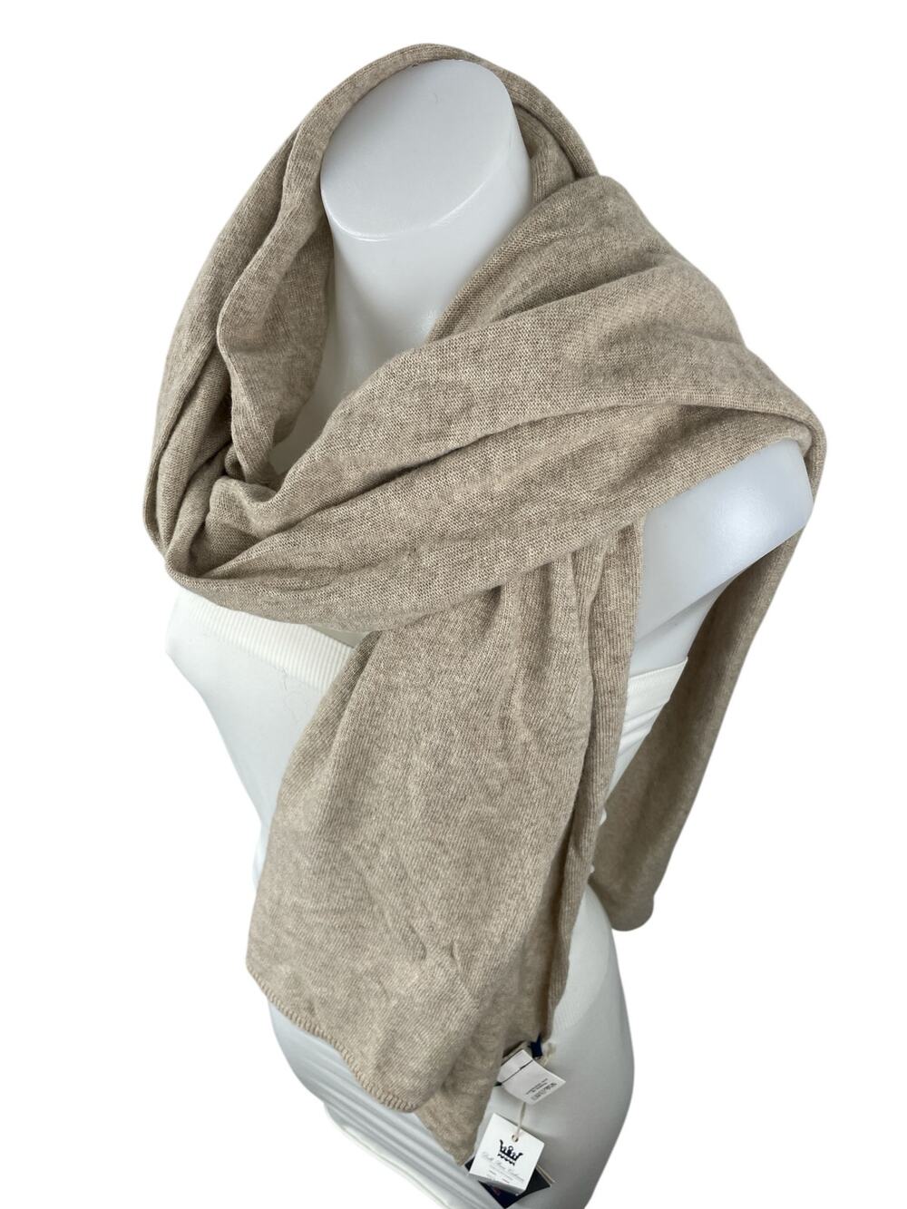 NEW Dalle Piane Cashmere Wool Beige Winter Snow Warmer Shawl Wrap Neck Scarf OS